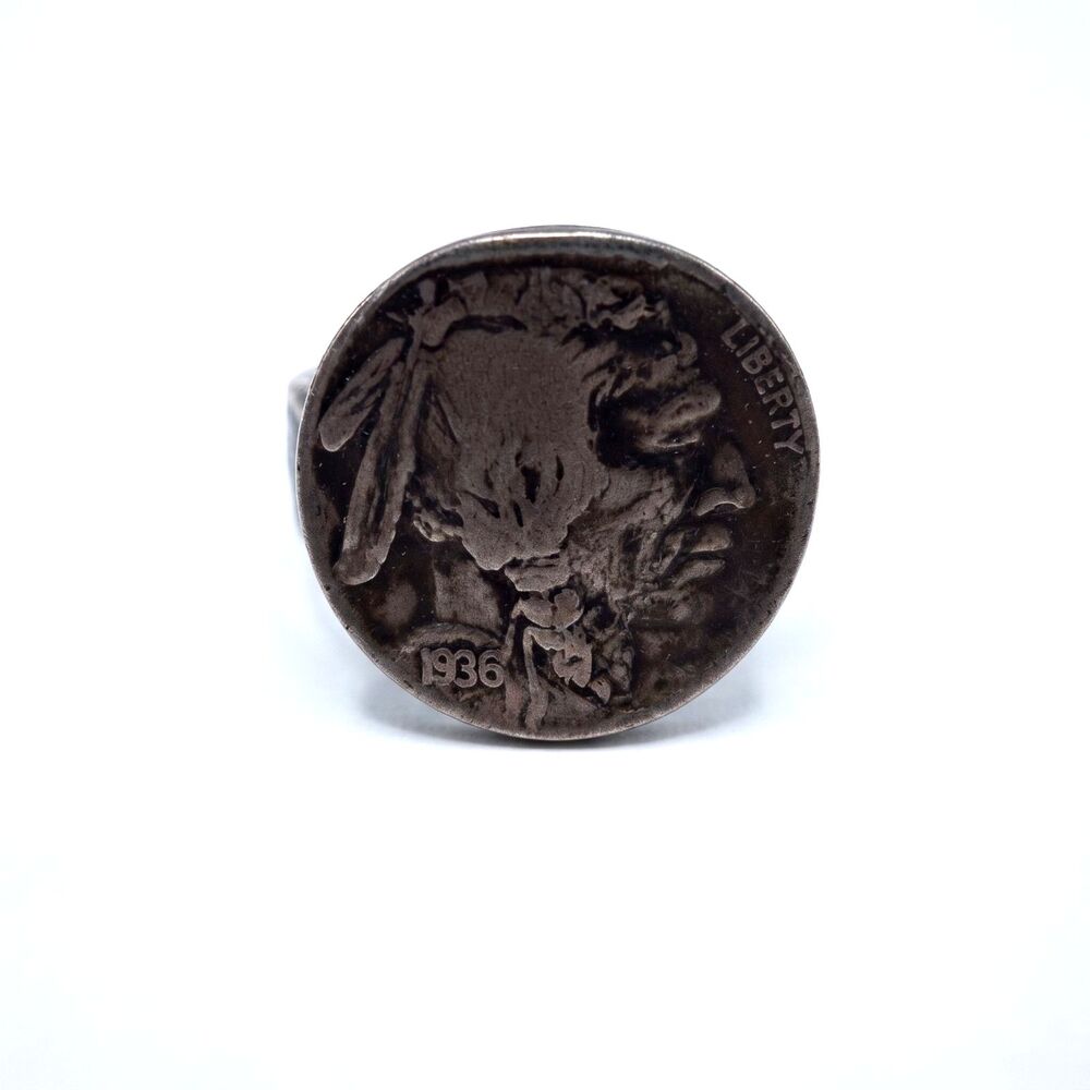 Vintage 1936 Buffalo Nickel Coin Ring Handcrafted Artisan Western Biker